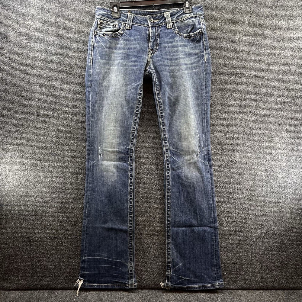Miss Me Womens Bootcut Jeans 29 Low-Rise Embellished Flap Pocket Y2K Medium Wash
